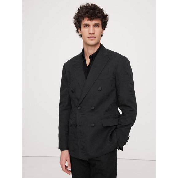 Floral Jacquard Double-Breasted Suit Jacket